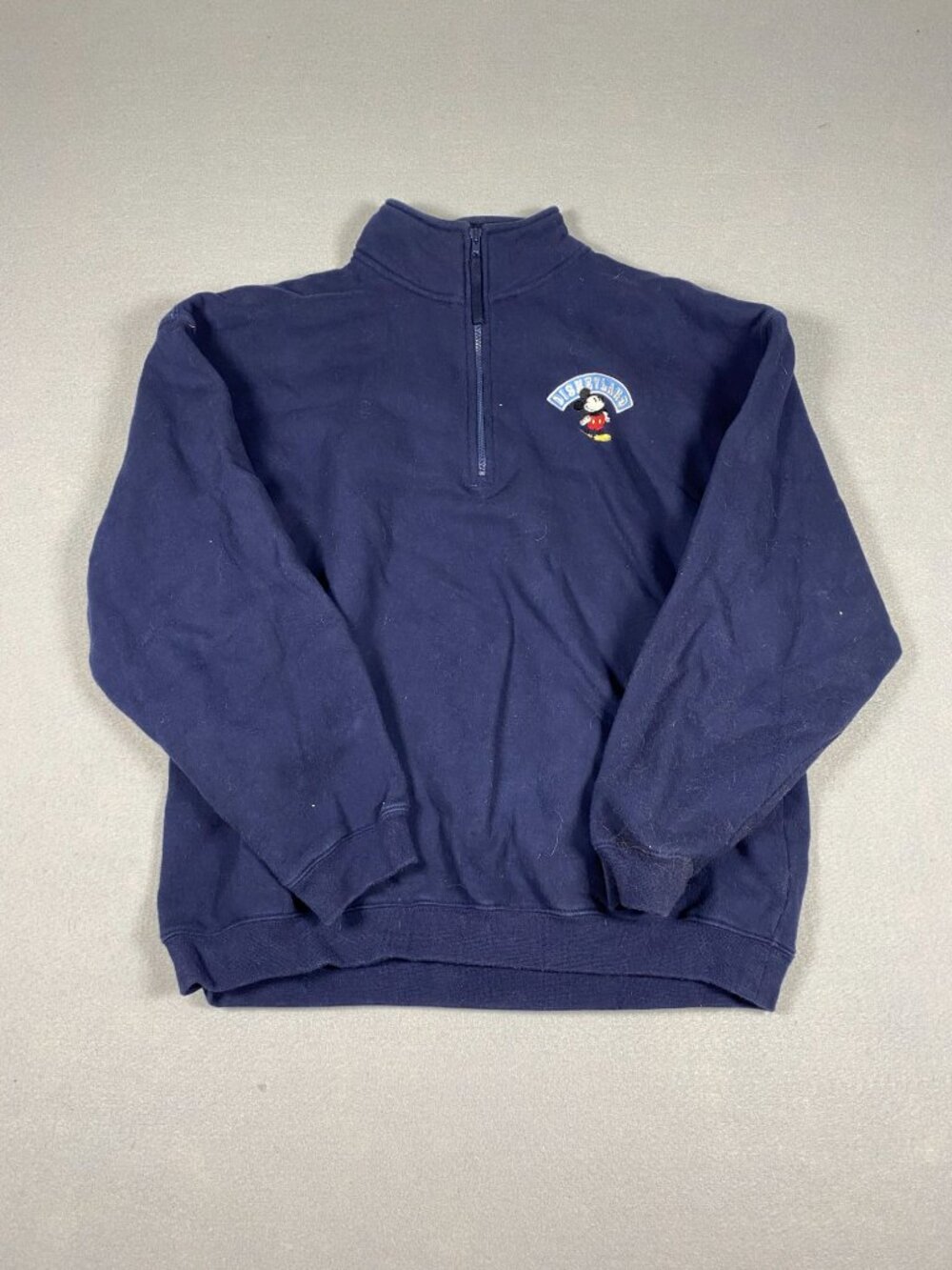 Disneyland Resort Navy Blue 1/4 Zip Sweatshirt Mickey Mouse Embroidery S Cotton